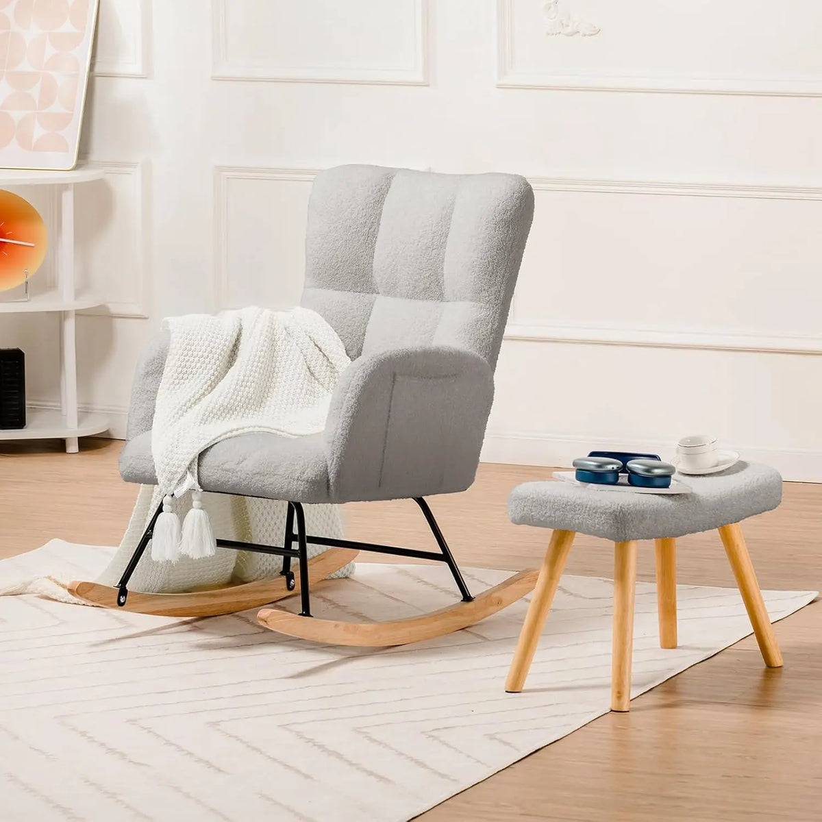 COMHOMA Teddy Nursery Glider With Side Pockets And High Back