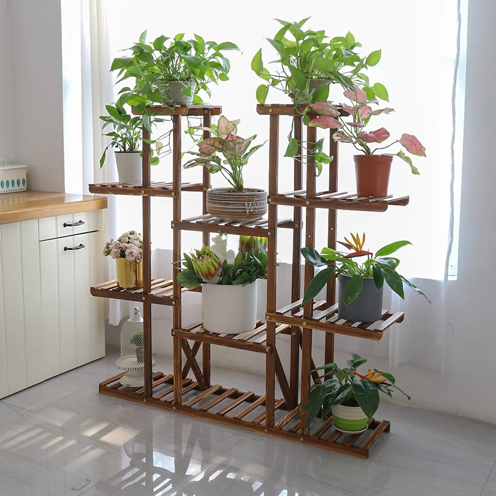 BINGOPAW Multi Tier Wood Plant Stand For Indoor Outdoor Display