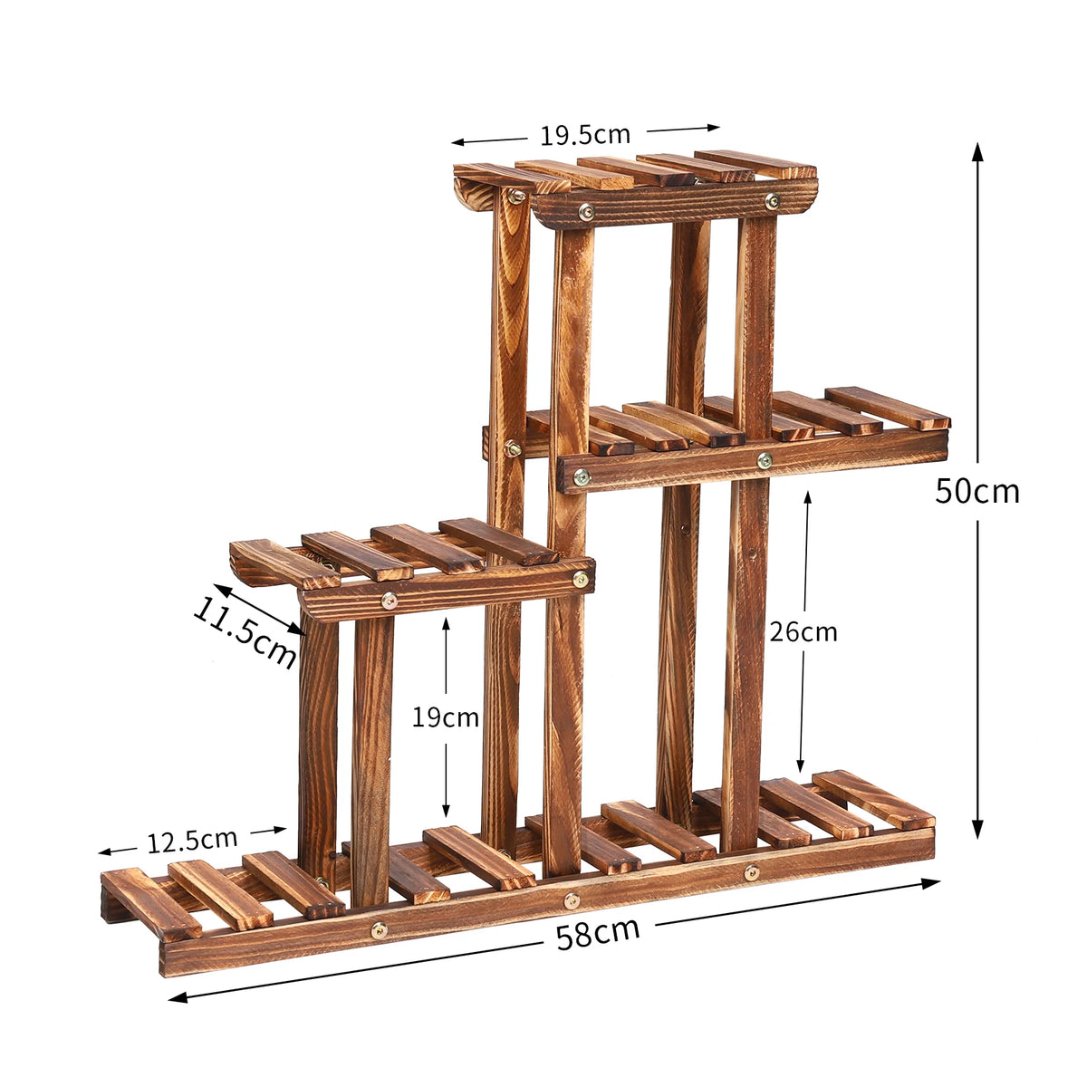 Bingopaw Four Tier Carbonized Wood Plant Stand For Garden