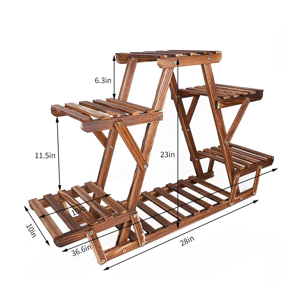 Wisfor Six Tier Carbonized Wood Corner Plant Stand Indoor Outdoor
