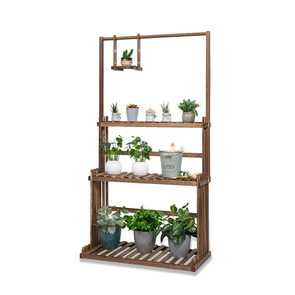 Bingopaw 3 Tier Wood Plant Stand For Indoor Outdoor Flowers