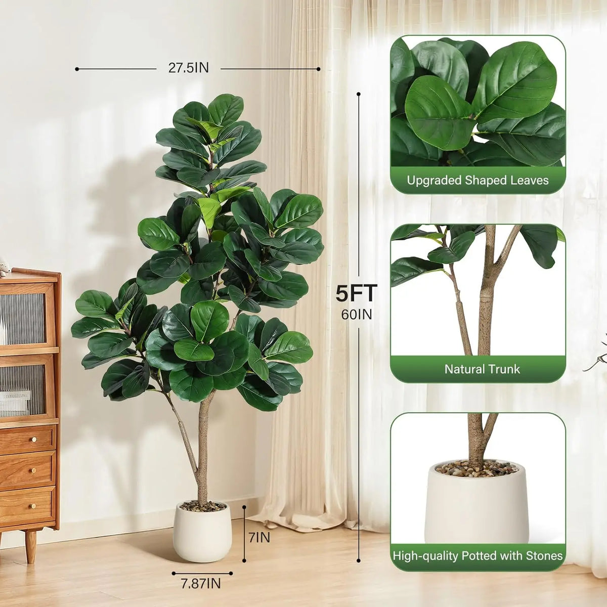 HiMISS Artificial Fiddle Leaf Fig Potted Tree For Home Decor