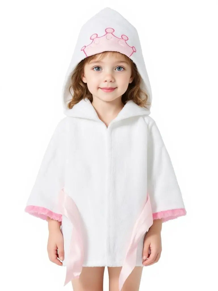 SZCQ Girls Princess Crown Hooded Absorbent Terry Cotton Bathrobe
