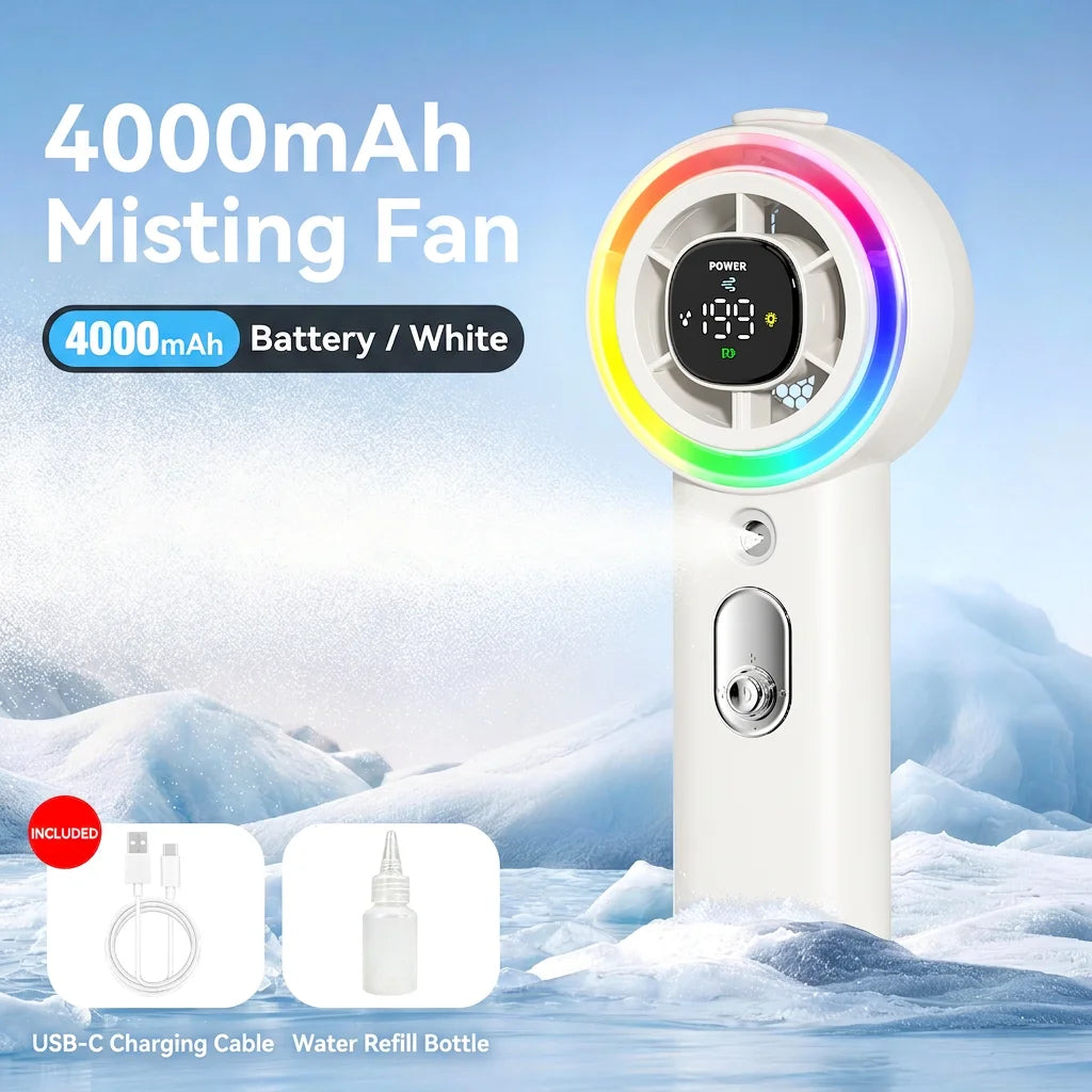 Handheld Rechargeable Turbo Fan With Cooling Mist And Water Tank