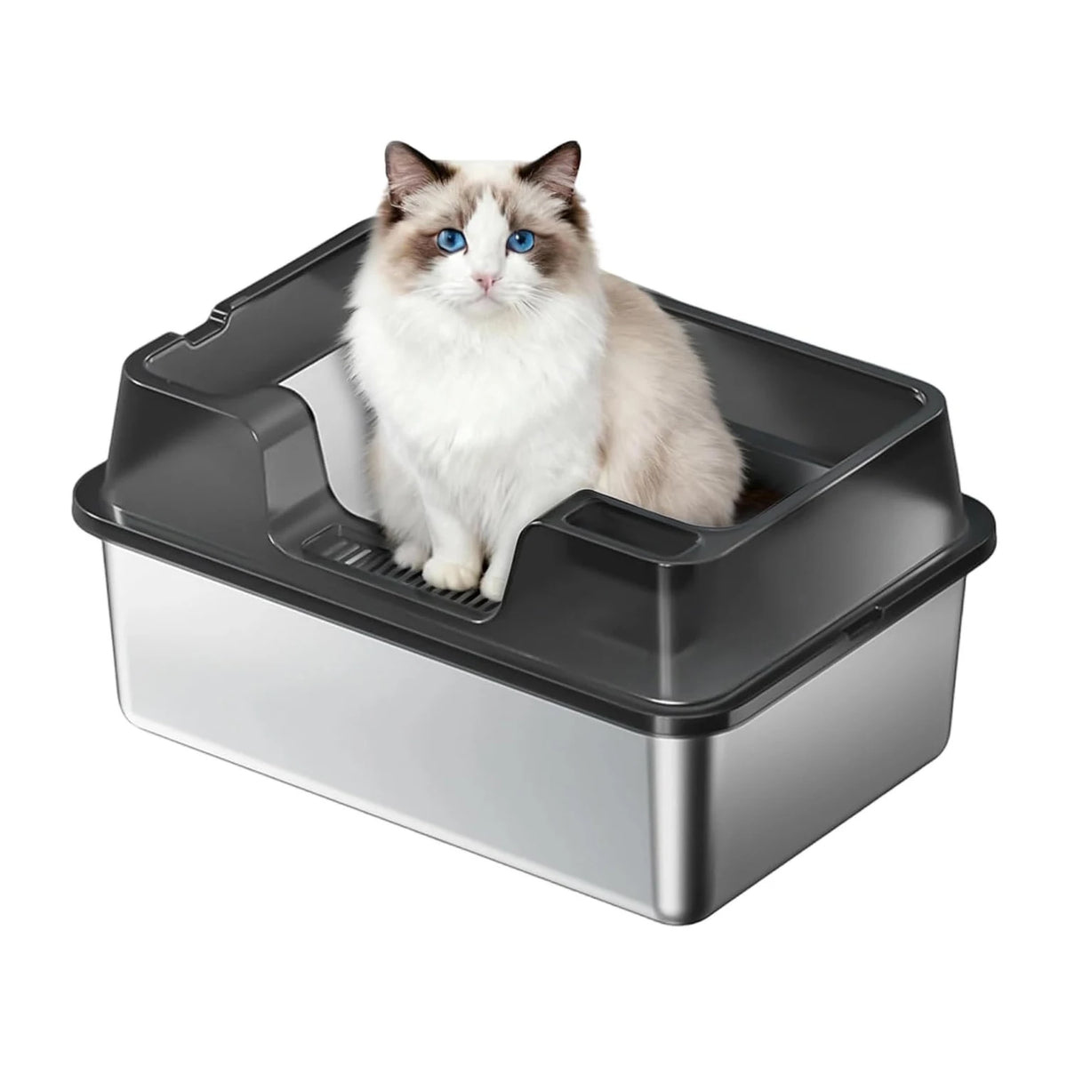 HiMISS Stainless Steel Enclosed Cat Litter Box With High Walls