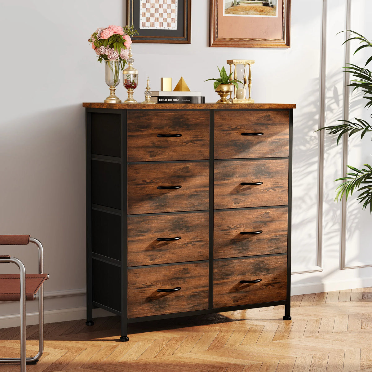 JHK 8 Drawer Fabric Storage Dresser With Steel Frame