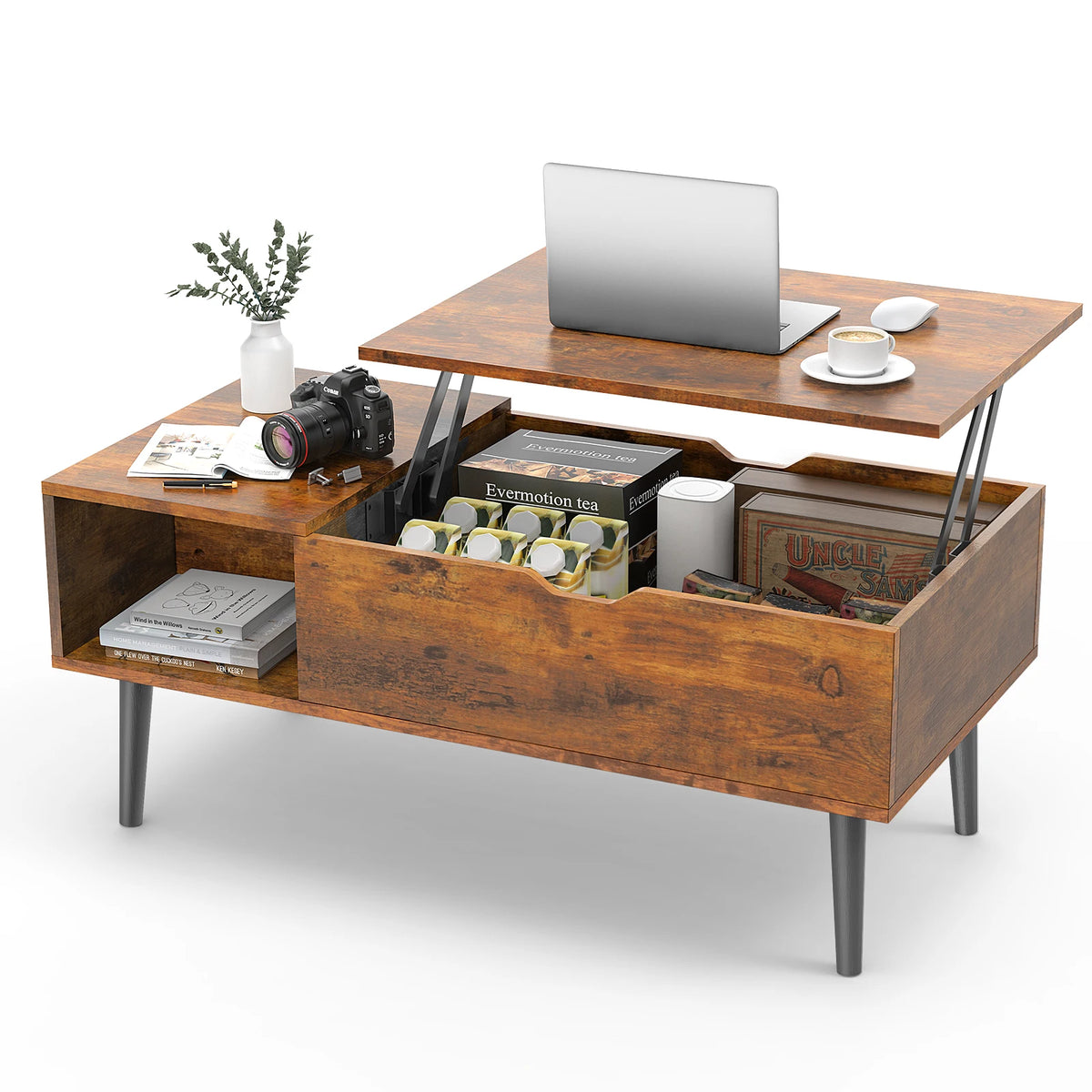 JHK Modern Lift Top Coffee Table Adjustable Storage Shelf