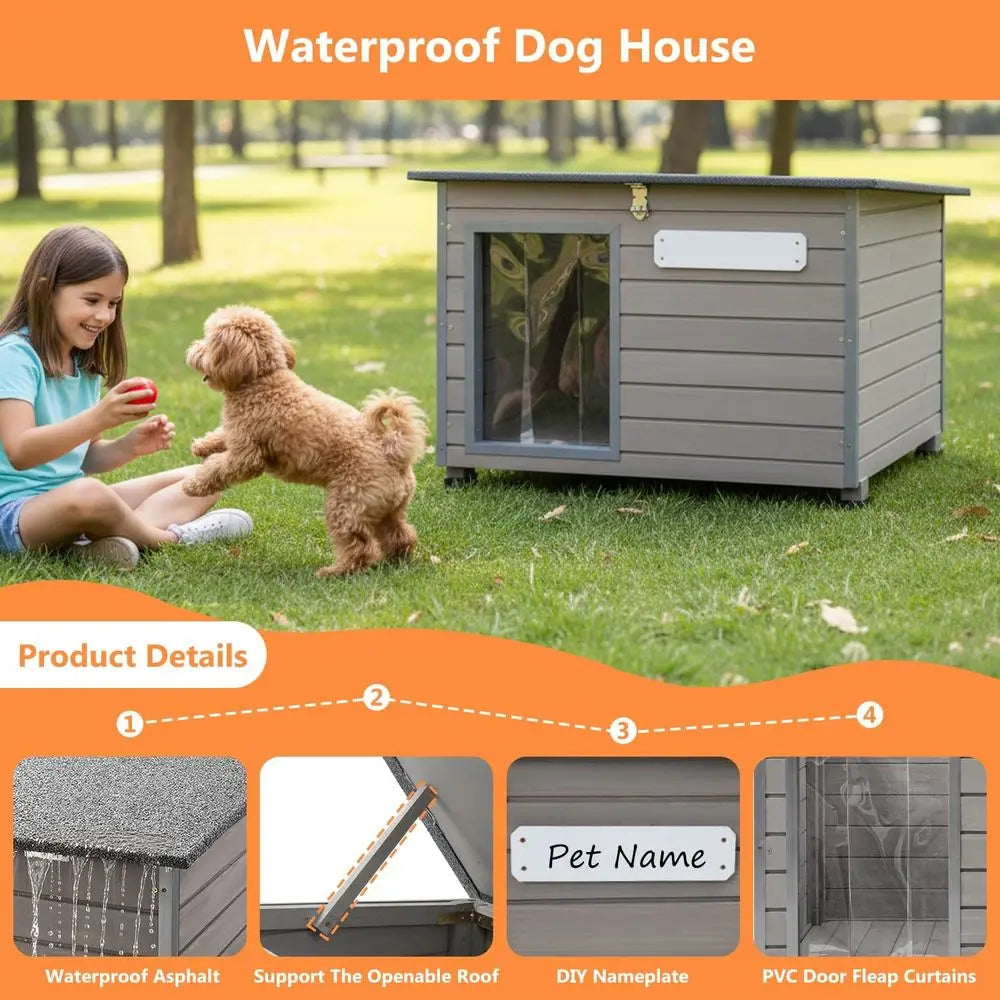 Sturdy Wood Dog Kennel With Openable Roof And Weather Cover