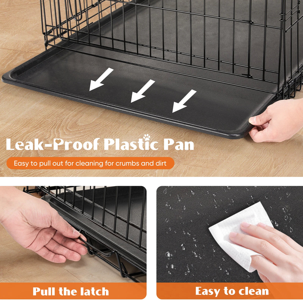 Jhk Double Door Folding Metal Pet Kennel With Removable Pan