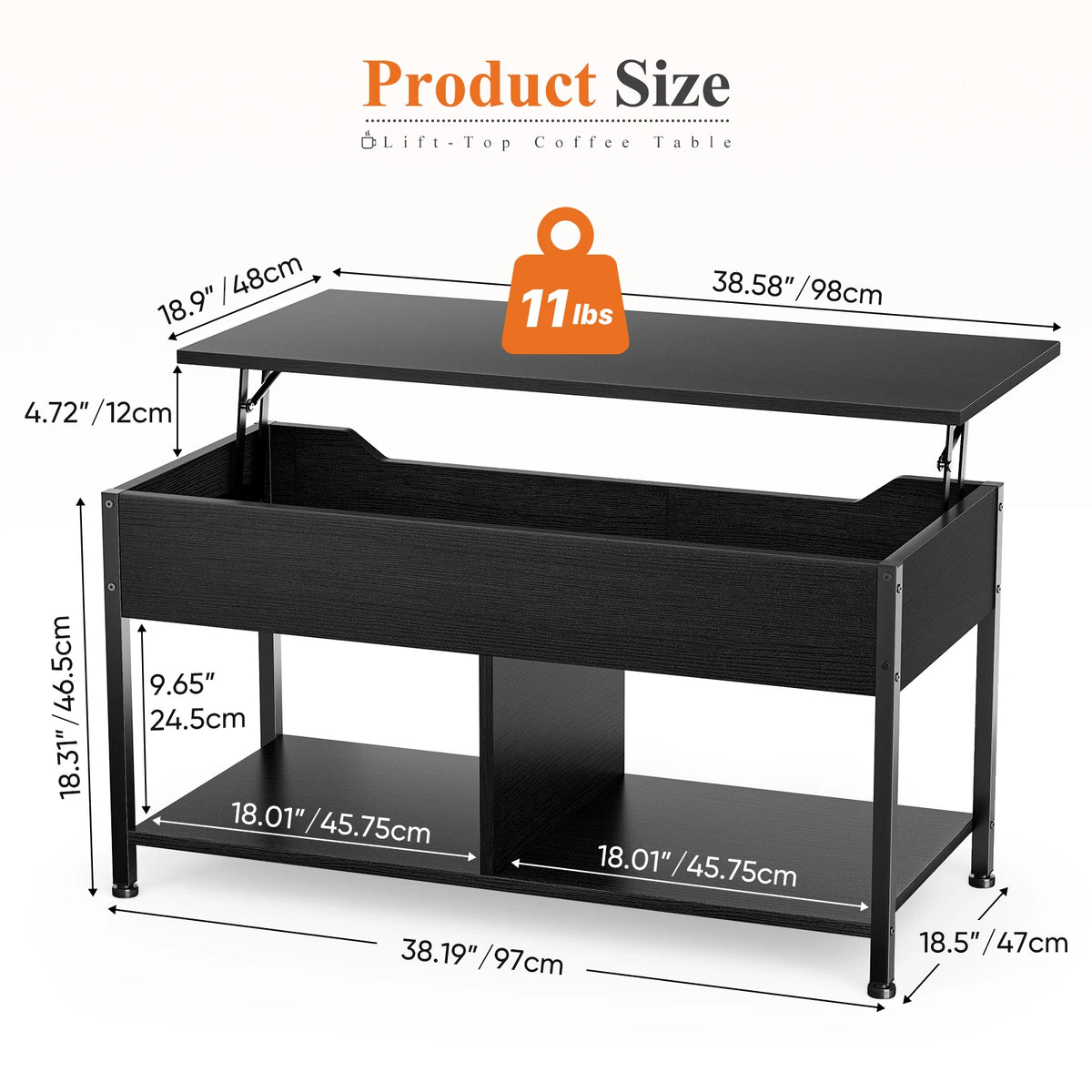 MCQ Adjustable Lift Top Coffee Table With Wood Storage Shelves