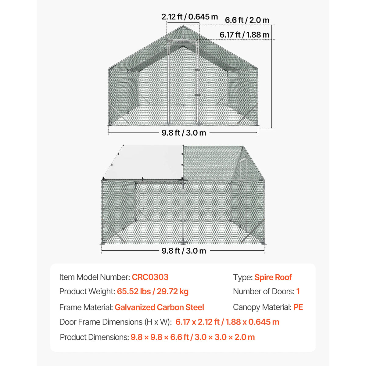 SucceBuy Metal Chicken Coop With Waterproof Spire Roof Cover