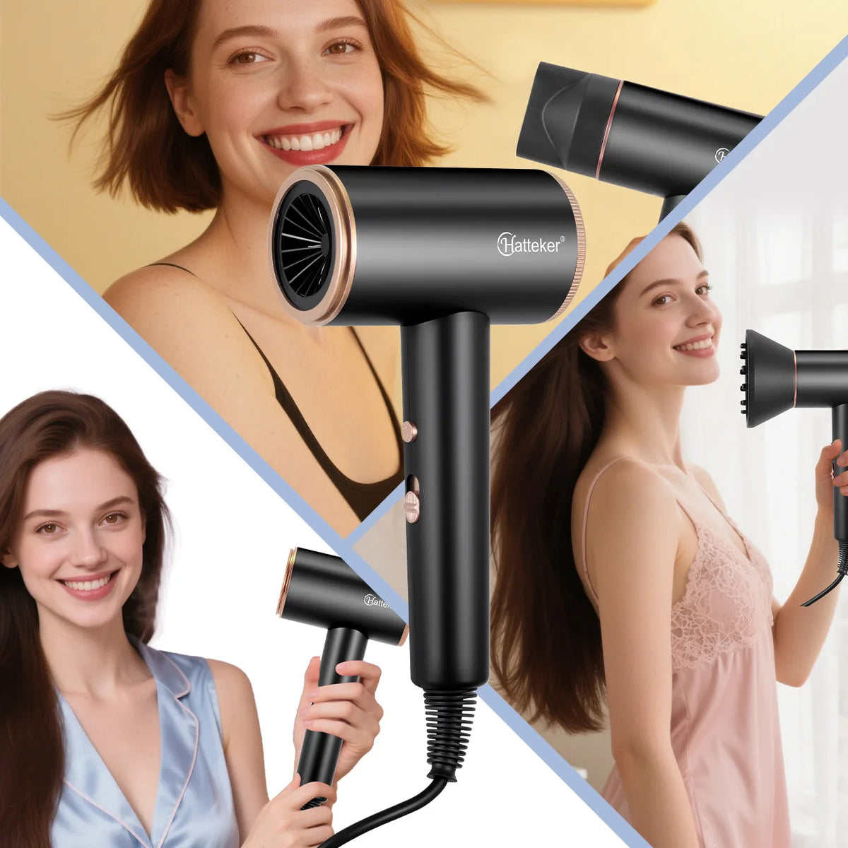 Hatteker Rechargeable High Power Hair Dryer For Home Use