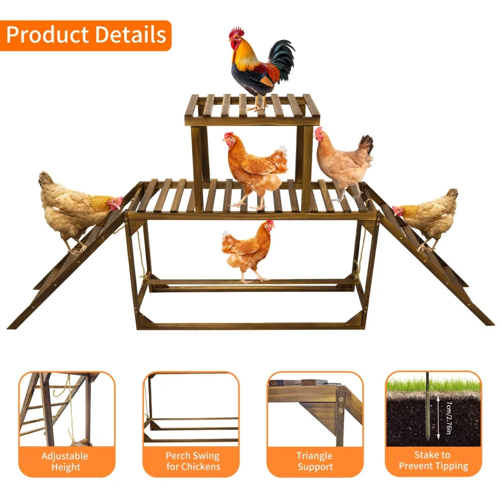 Solid Wood Chicken Perch with Swing Ladder Platform for Coop