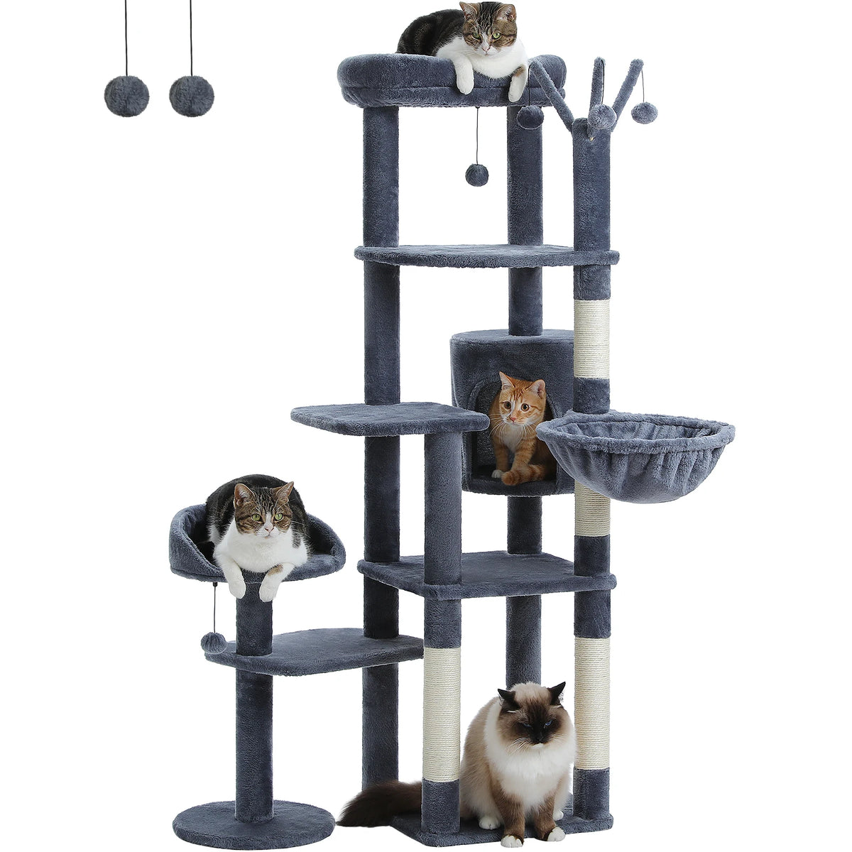 PEQULTI Cat Tree Condo with Scratching Post Hammock and Balls