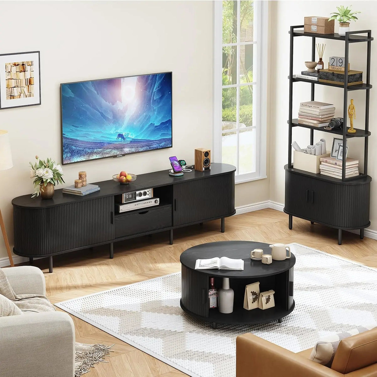 ONBRILL Modern Living Room TV Stand With Convenient Power Outlet
