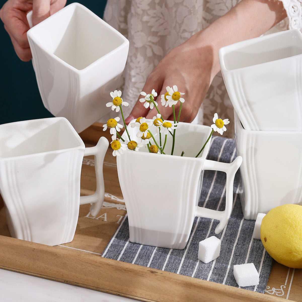 Malacasa Flora Series Six Piece Ceramic Square Mug Set