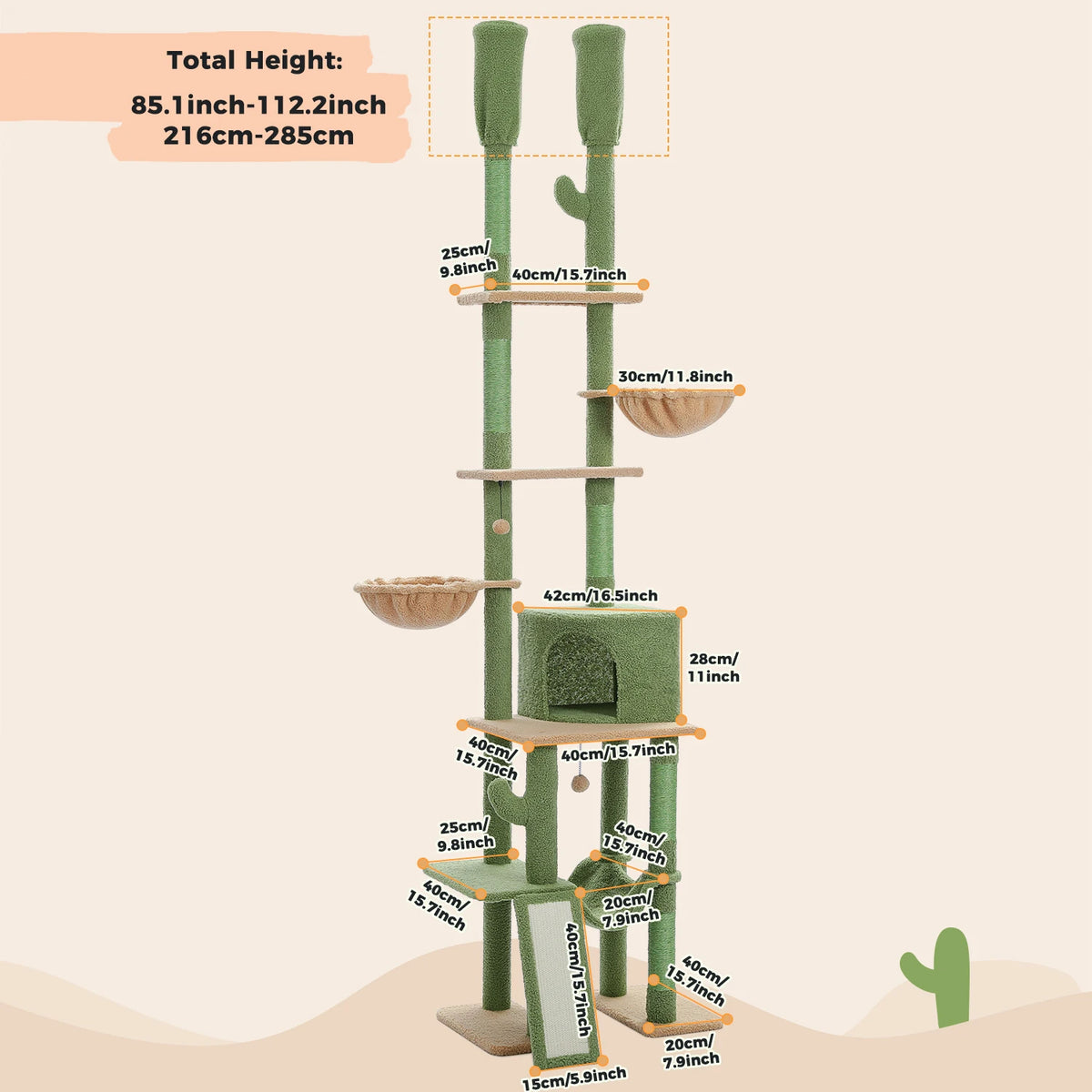Pequlti Cactus Cat Floor To Ceiling Tower With Sisal Scratching