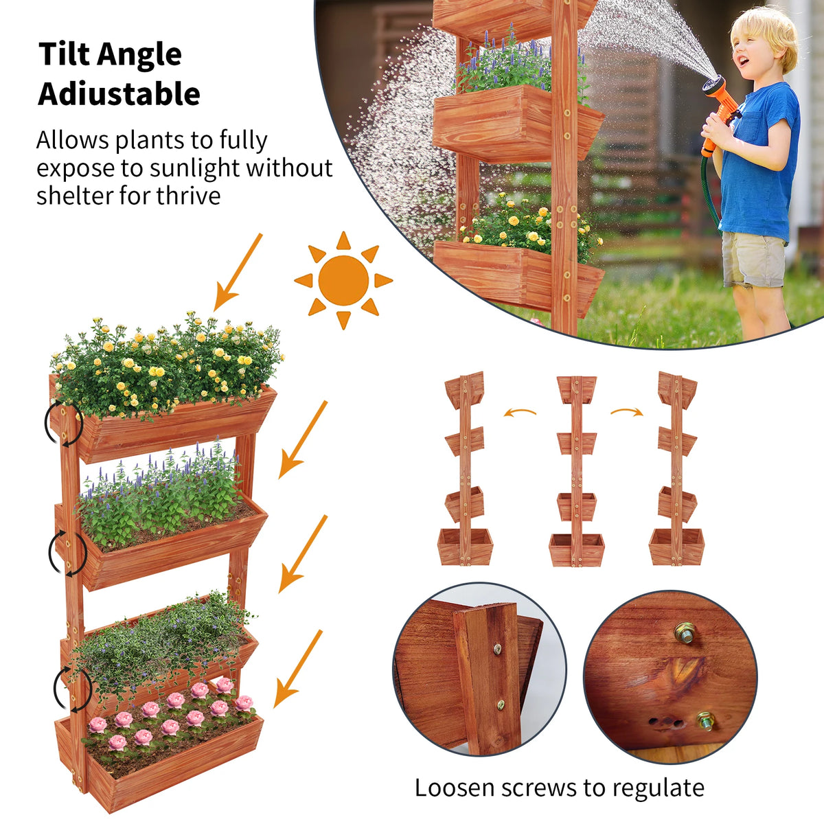 4 Tier Solid Wood Raised Garden Bed Removable Planter Box