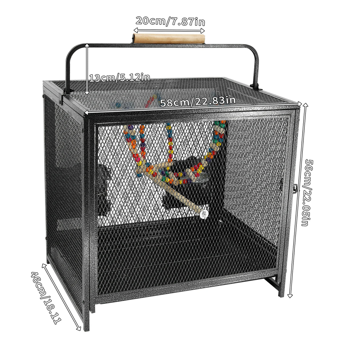 Wrought Iron Bird Travel Carrier Cage with Handle Wooden Perch