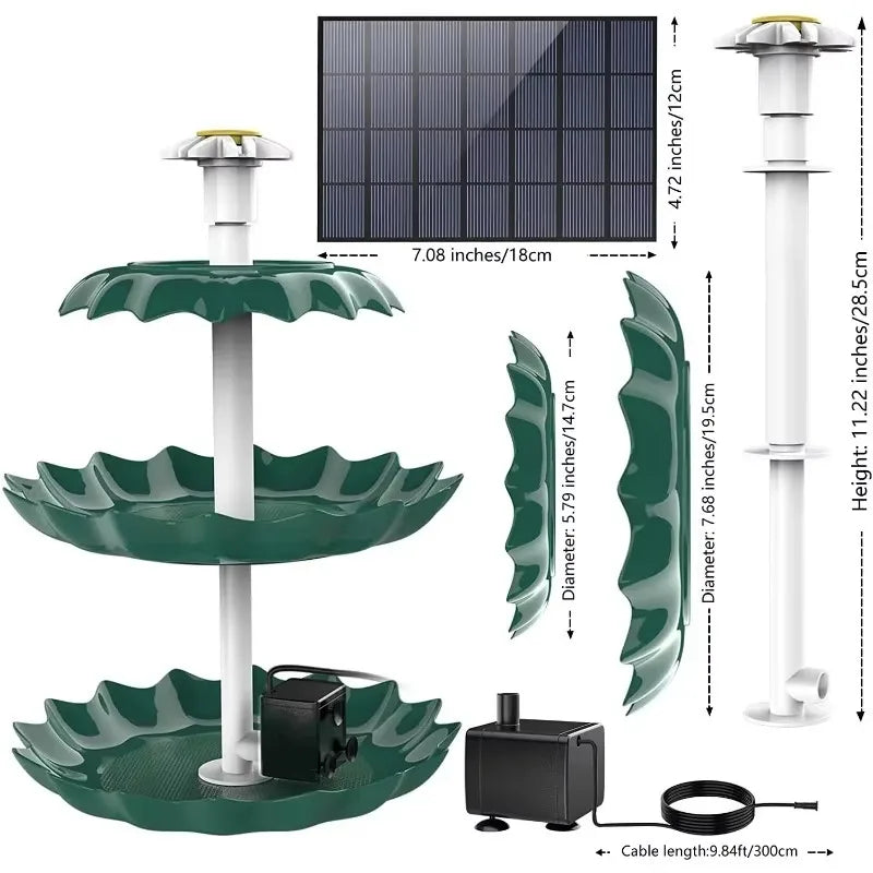 Solar Powered Tiered Bird Bath Water Fountain For Garden Landscaping