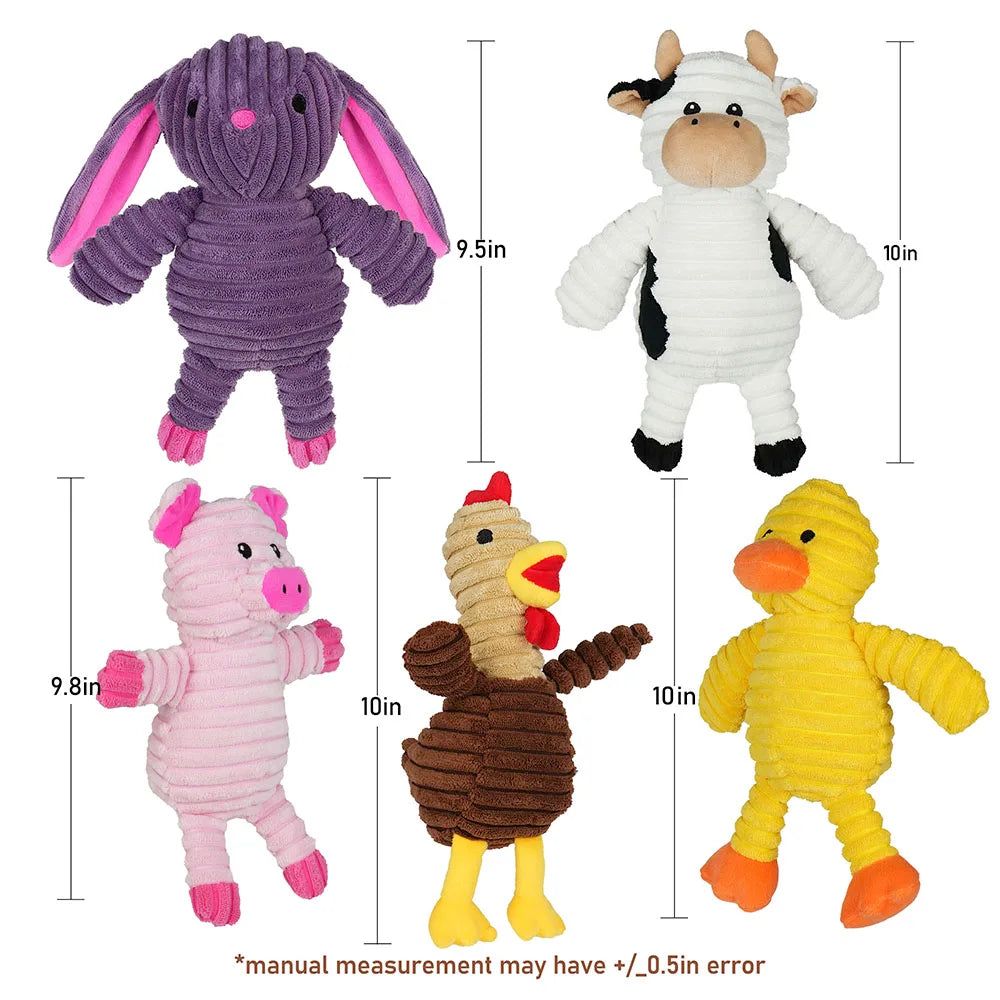 Premium Plush Squeaky Dog Toys Five Pack Assorted Pet Chew Bundle