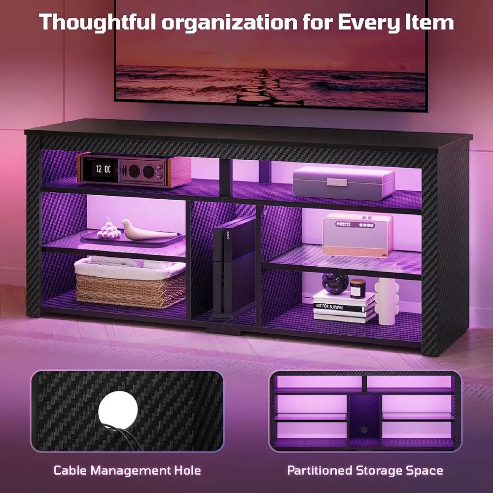 Modern LED TV Stand With Storage Entertainment Center Gaming