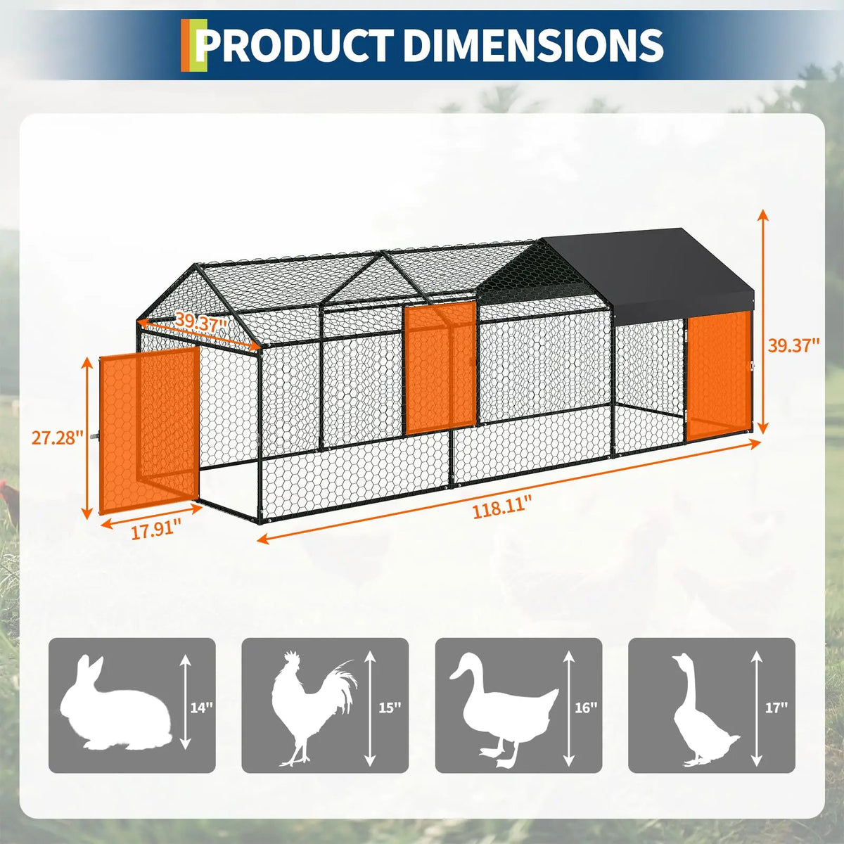 HiMISS Heavy Duty Metal Chicken Coop Portable Poultry Run