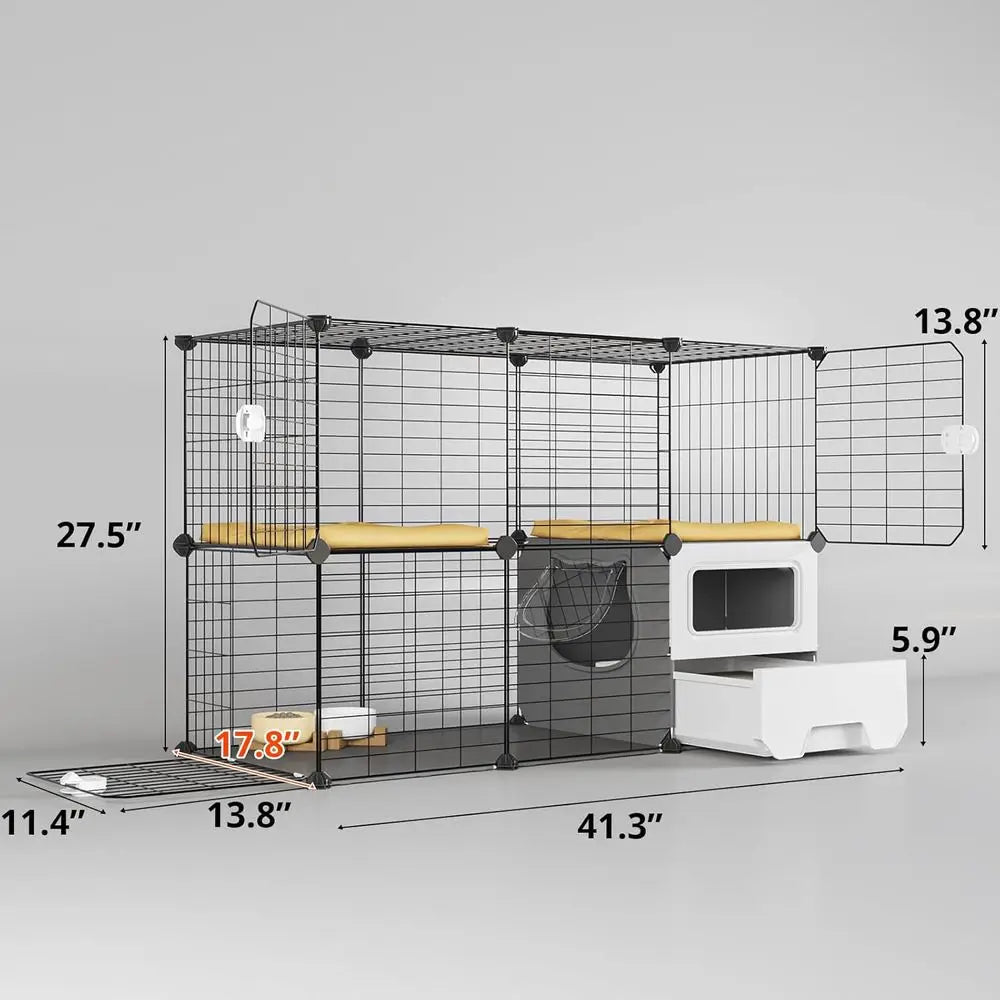 Two Tier Indoor Cat Cage With Litter Box And Playpen
