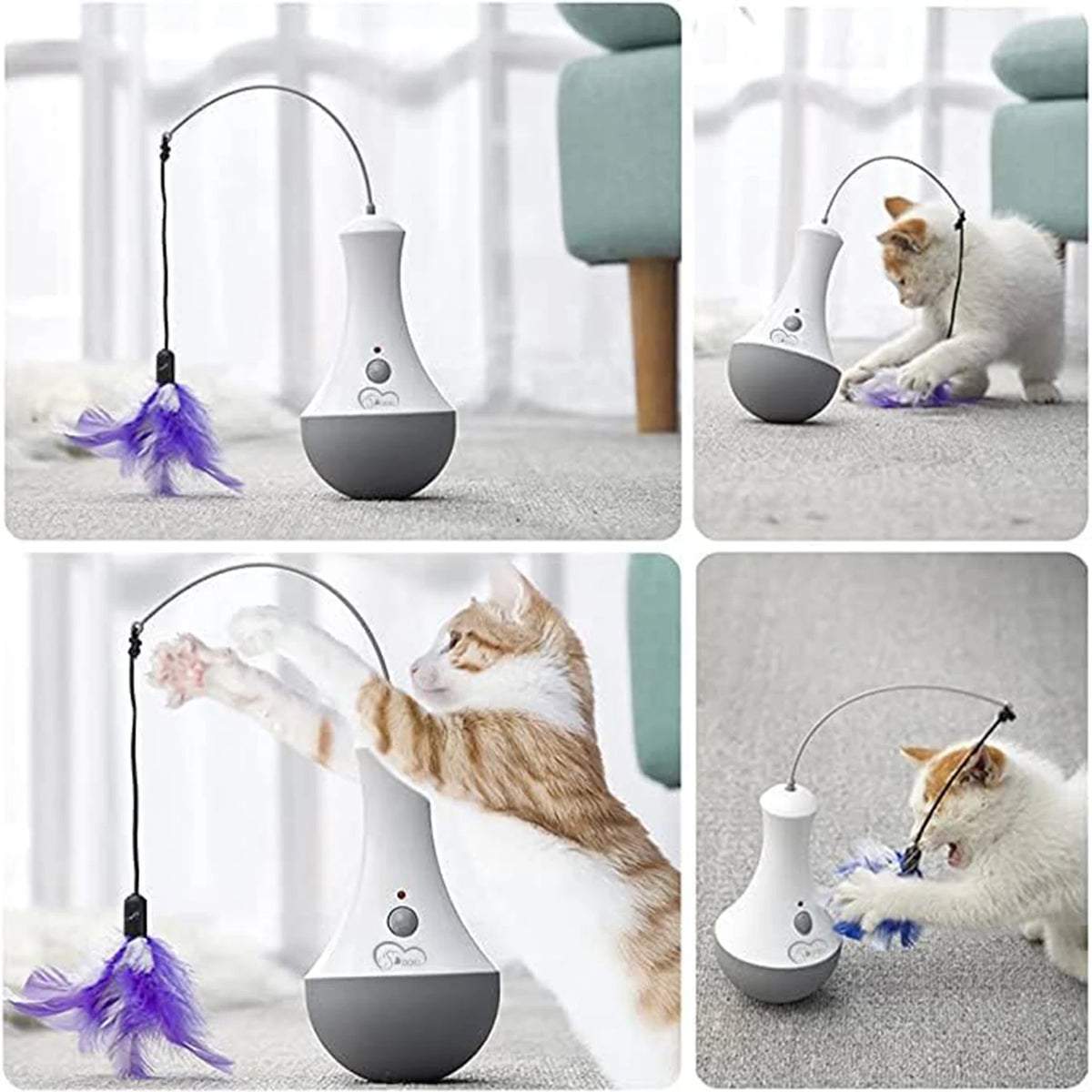 Automatic Interactive Cat Feather Toy Indoor Teaser 360 Degree Rotation