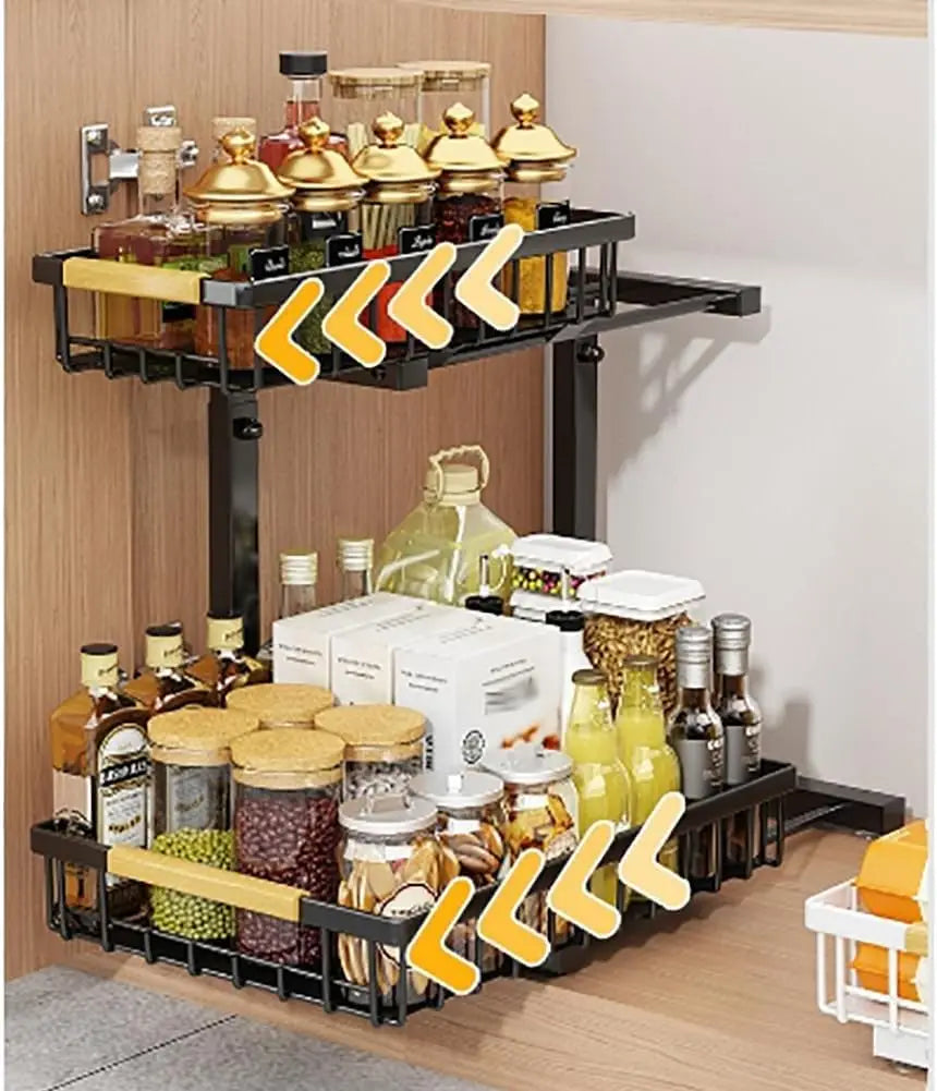 Two Tier L Shaped Under Sink Storage Organizer Shelf