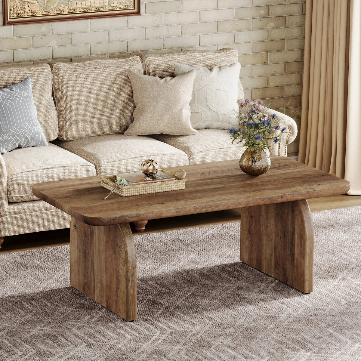 Tribesigns Farmhouse Rectangular Engineered Wood Coffee Table With Sturdy Base