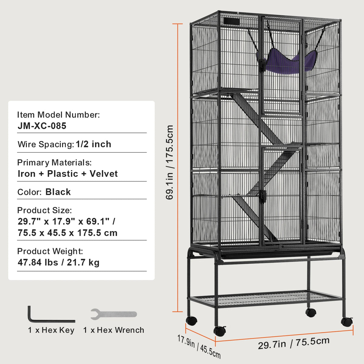 Four Tier Rolling Metal Ferret Cage for Small Pets
