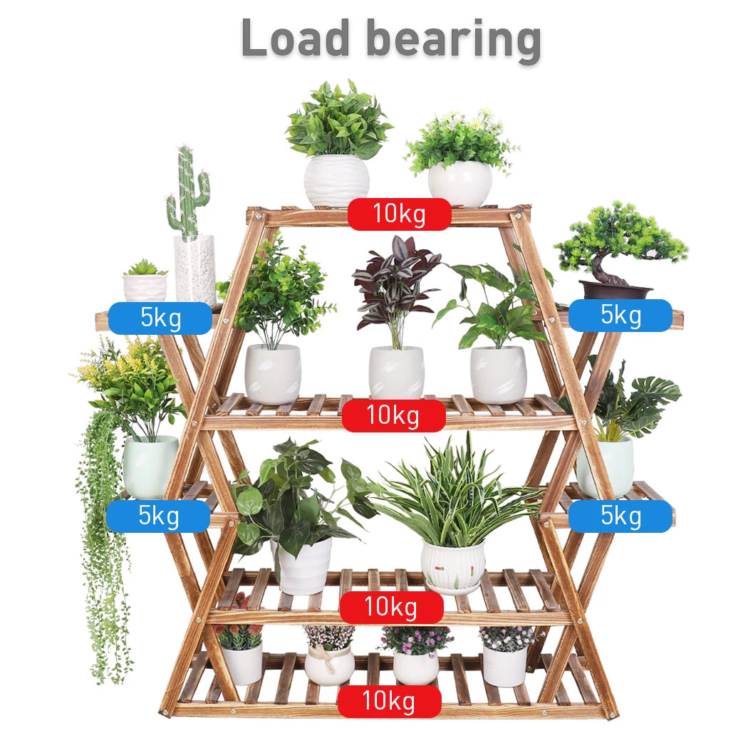 Wooden Eight Tier Plant Stand For Indoor Flower Displays