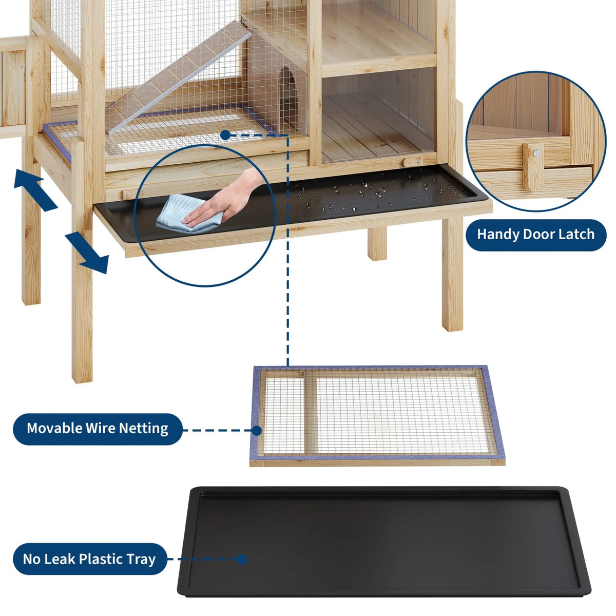 HiMISS Wood Guinea Pig Hutch With Ramp And Secure Door