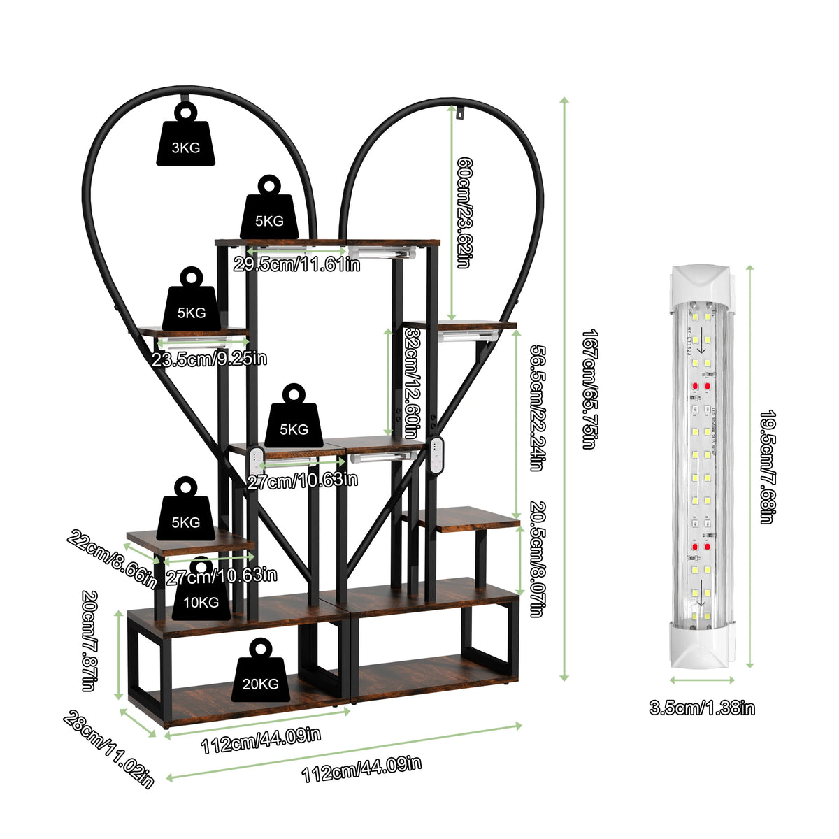 Wisfor 6 Tier Metal Wood Plant Display Rack Grow Light Stand
