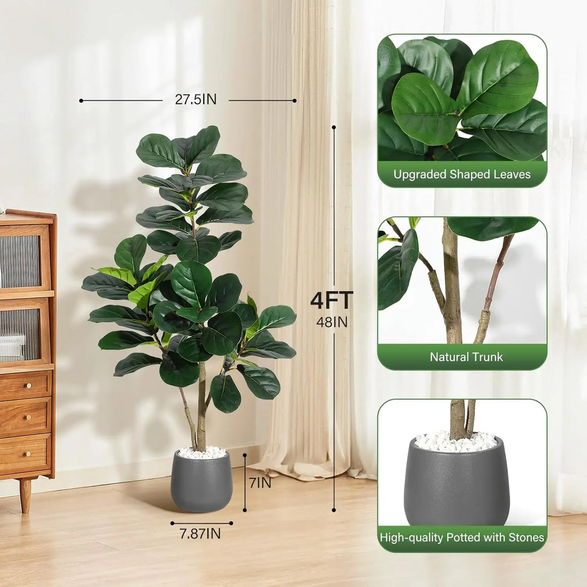 HiMISS Realistic Fiddle Leaf Fig Artificial Tree Garden Decor