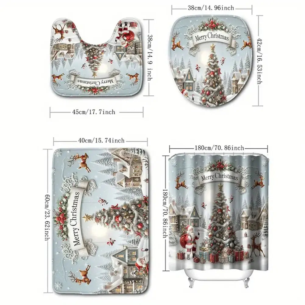 Shunmaii Christmas Shower Curtain Santa Claus Polyester Bathroom Decor