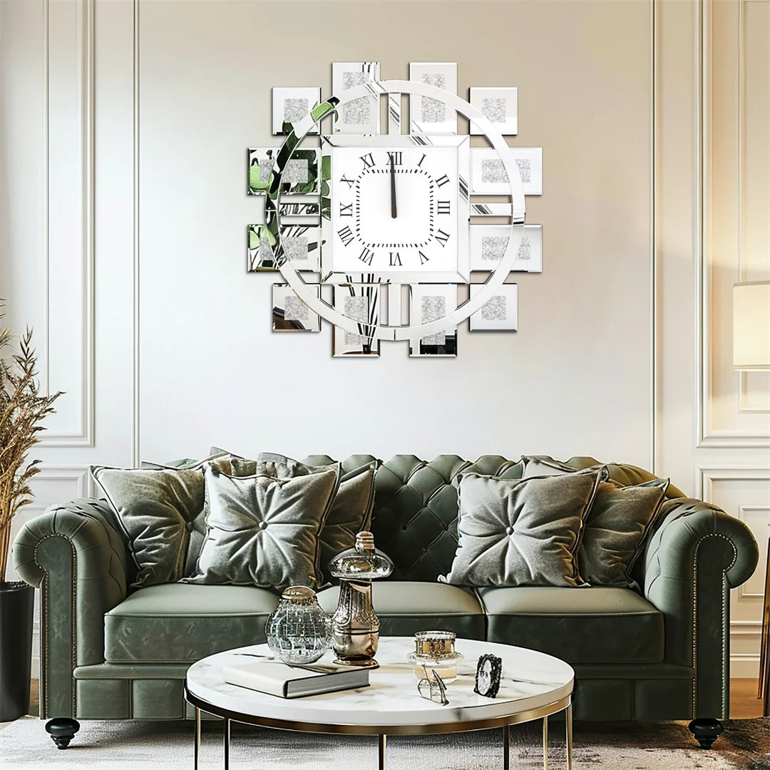 Decorative Crystal Diamond Wall Clock Battery Operated Elegance