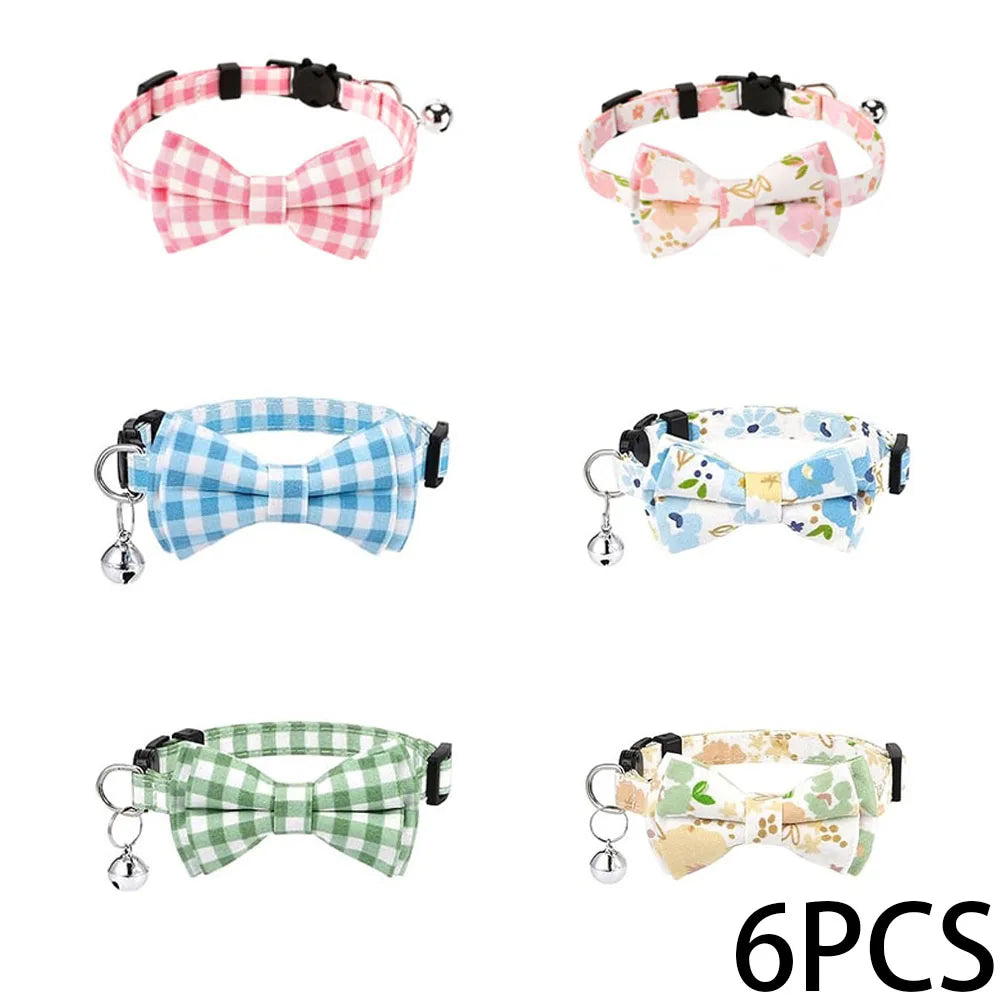 Plaid Breakaway Adjustable Cat Bow Tie Collar With Bell