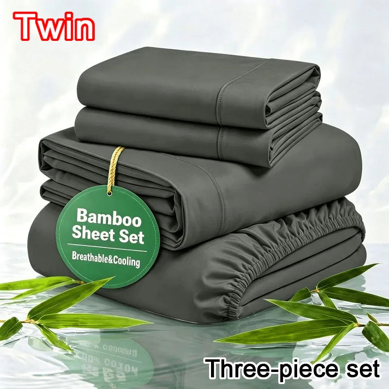 Breathable Bamboo Polyester Four Piece Silky Bedding Set With Sheets