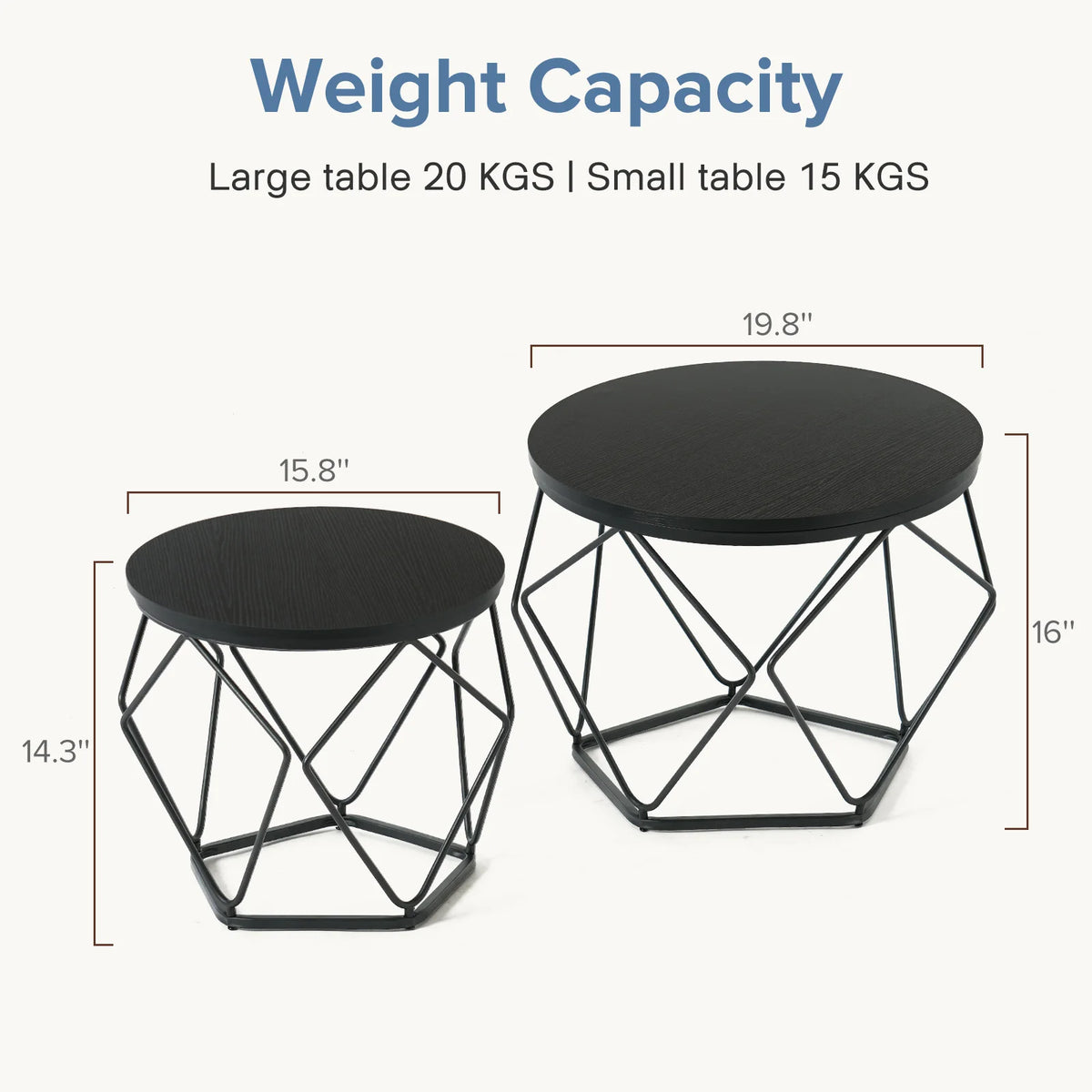 JHK Round Geometric Nesting Coffee Table Set With Hidden Storage