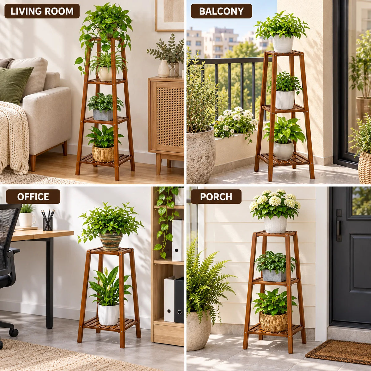 Wisfor Bamboo Multi Tier Plant Stand for Indoor Outdoor Display