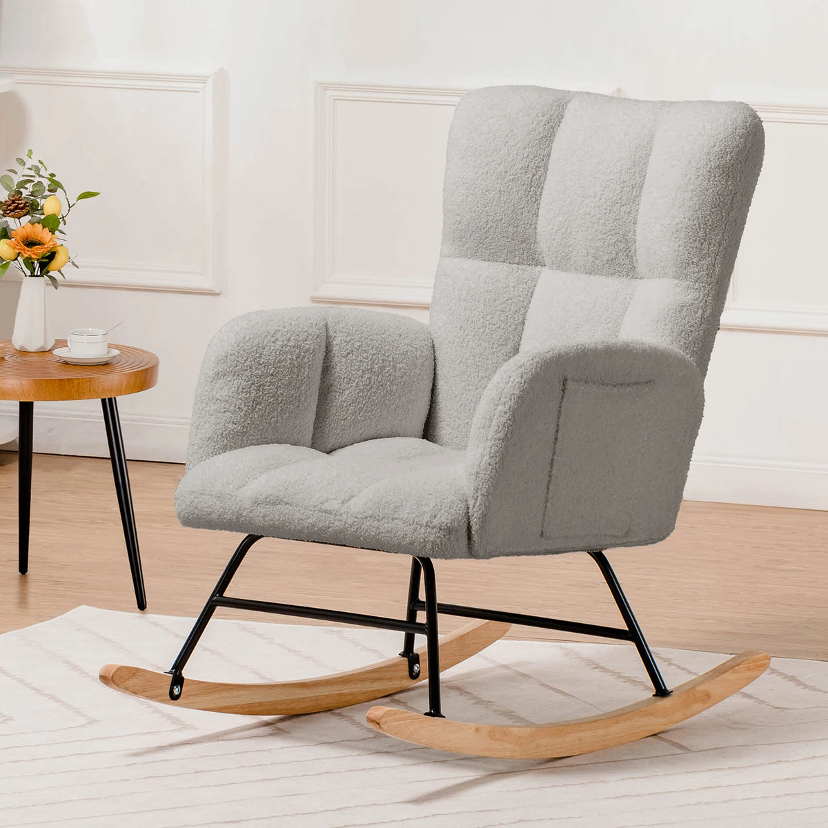 COMHOMA Teddy Nursery Glider With Side Pockets And High Back