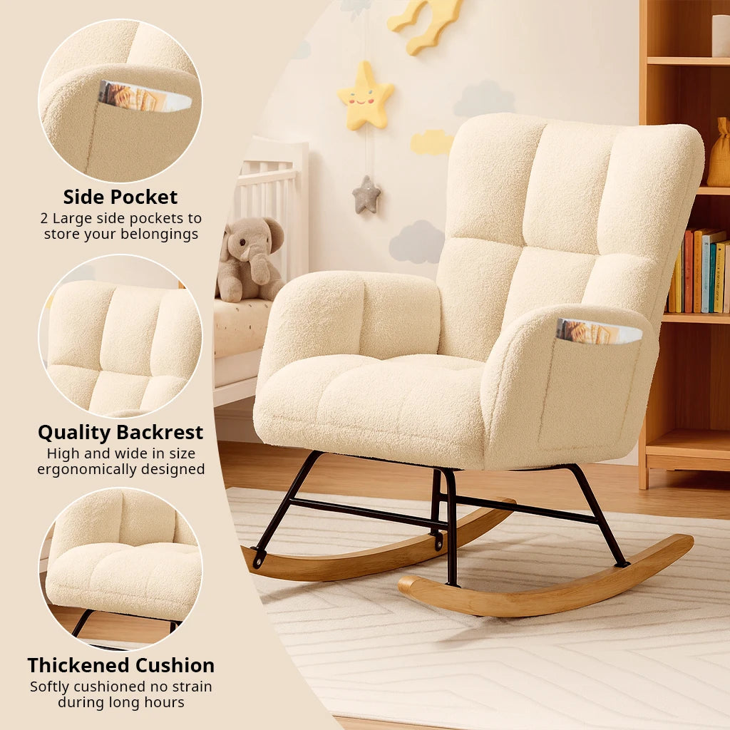 COMHOMA Teddy Nursery Glider With Side Pockets And High Back
