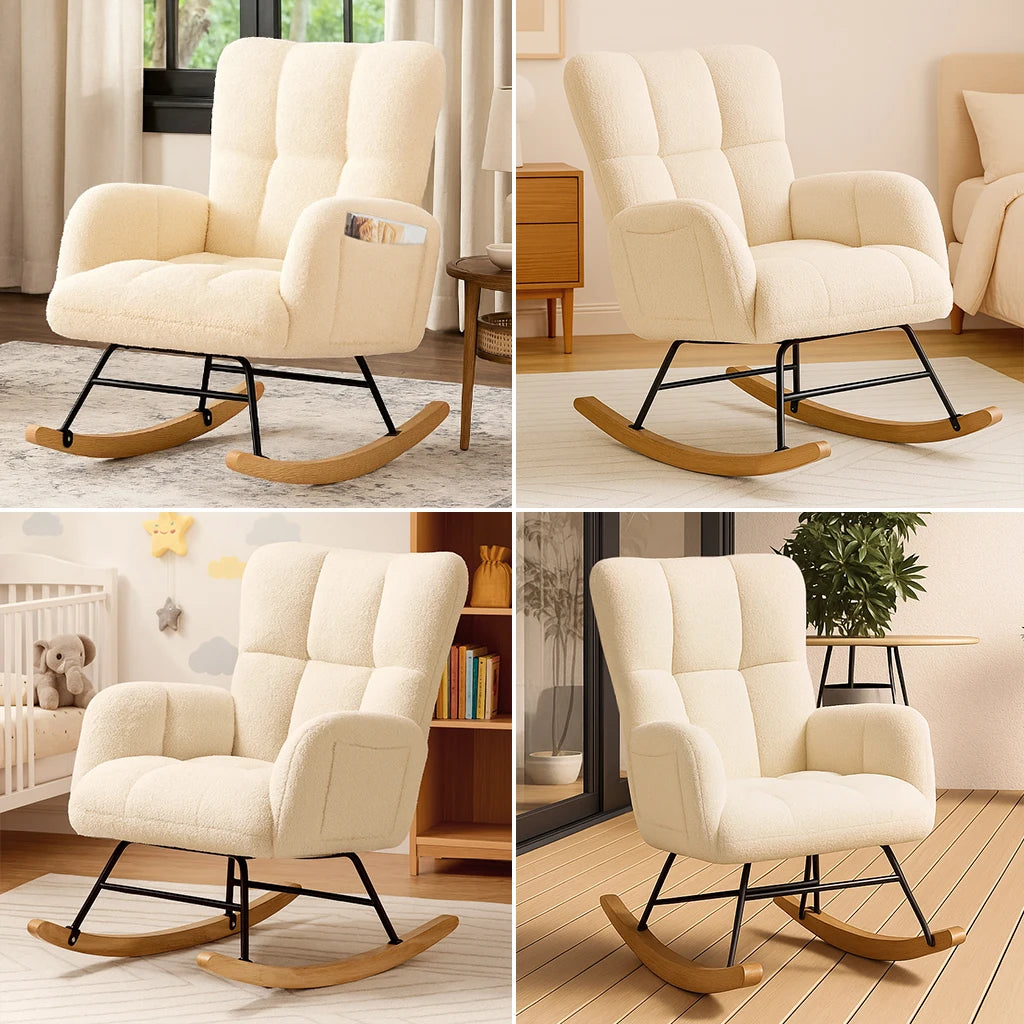 COMHOMA Teddy Nursery Glider With Side Pockets And High Back