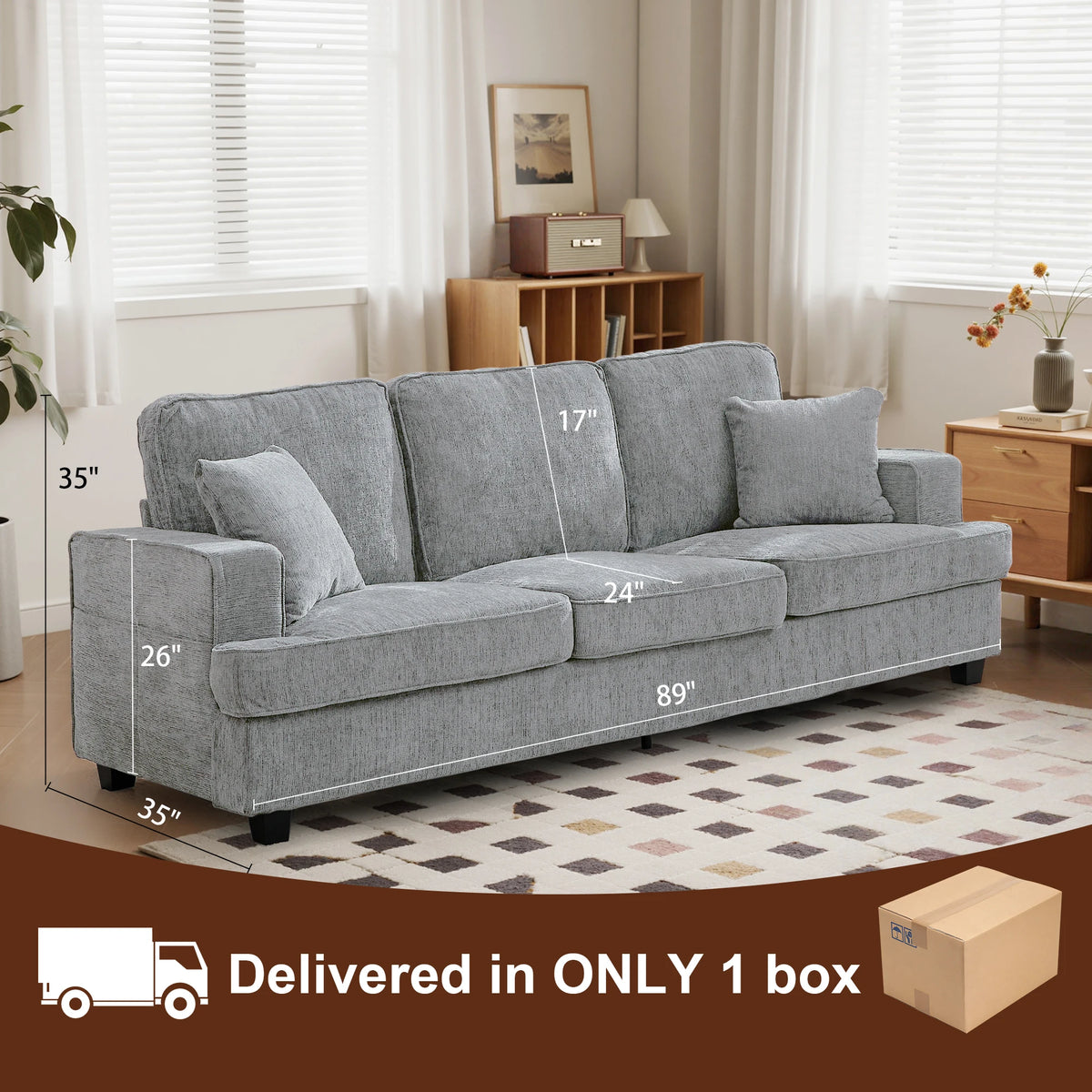 Modern Chenille Cloud Sofa With Extra Comfortable Soft Seats