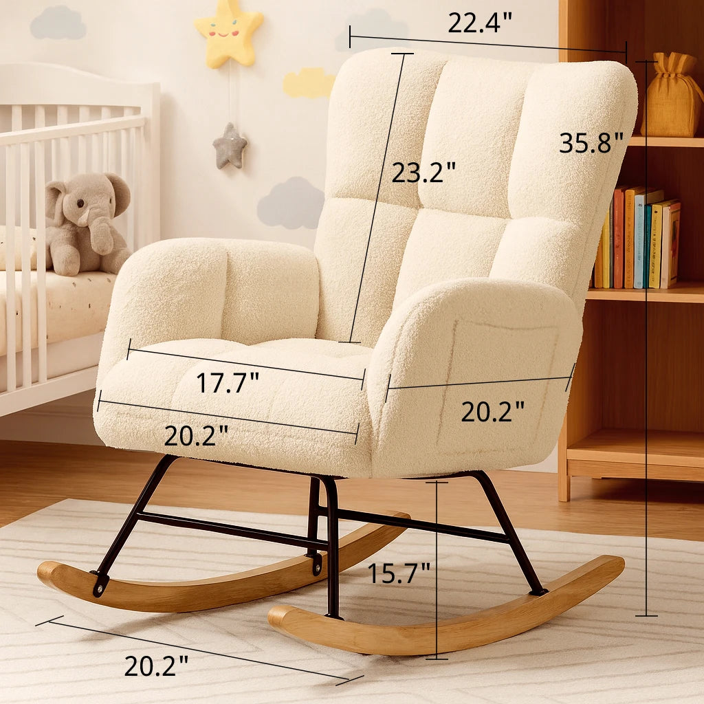 COMHOMA Teddy Nursery Glider With Side Pockets And High Back