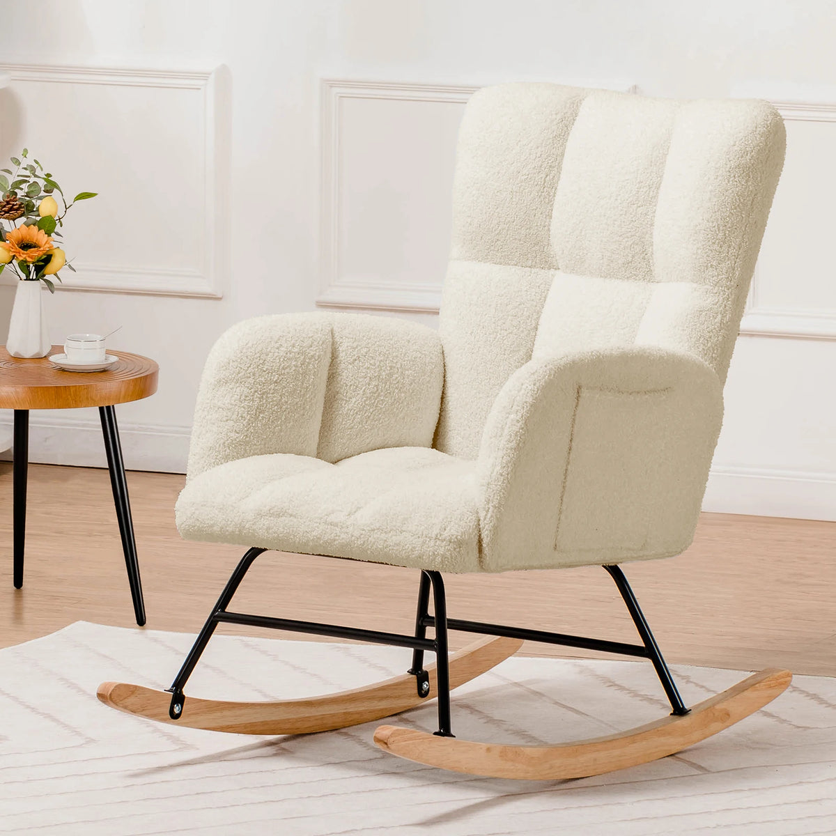 COMHOMA Teddy Nursery Glider With Side Pockets And High Back