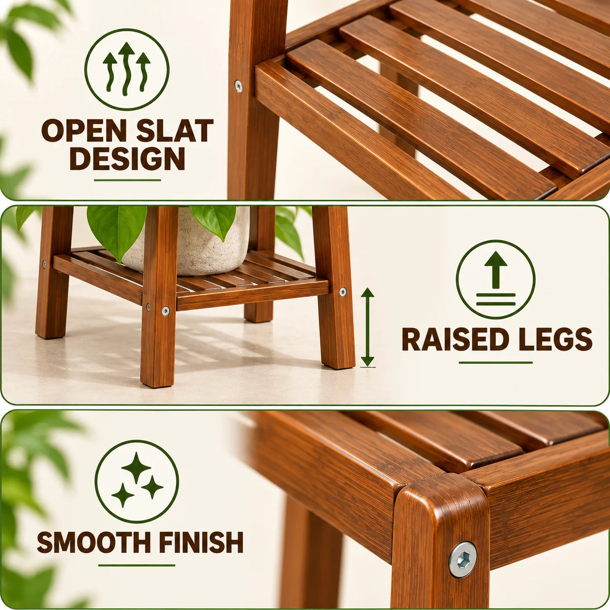 Wisfor Bamboo Multi Tier Plant Stand for Indoor Outdoor Display