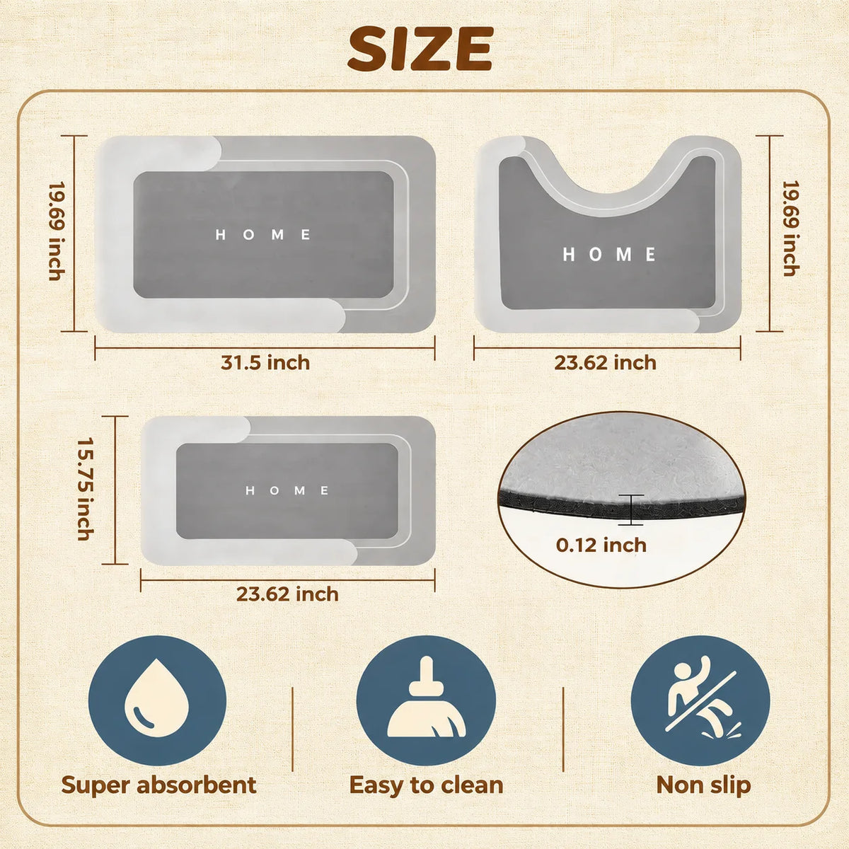 Quick Absorbent Non Slip Bathroom Rug And Bath Mat Set